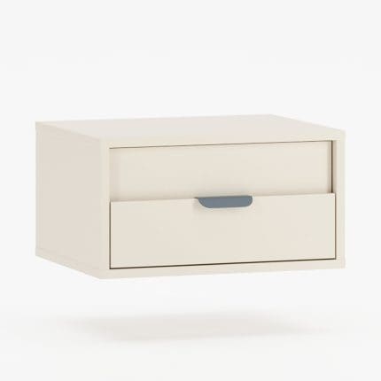 Moderne væghængt natbord med skuffe og elegant design.