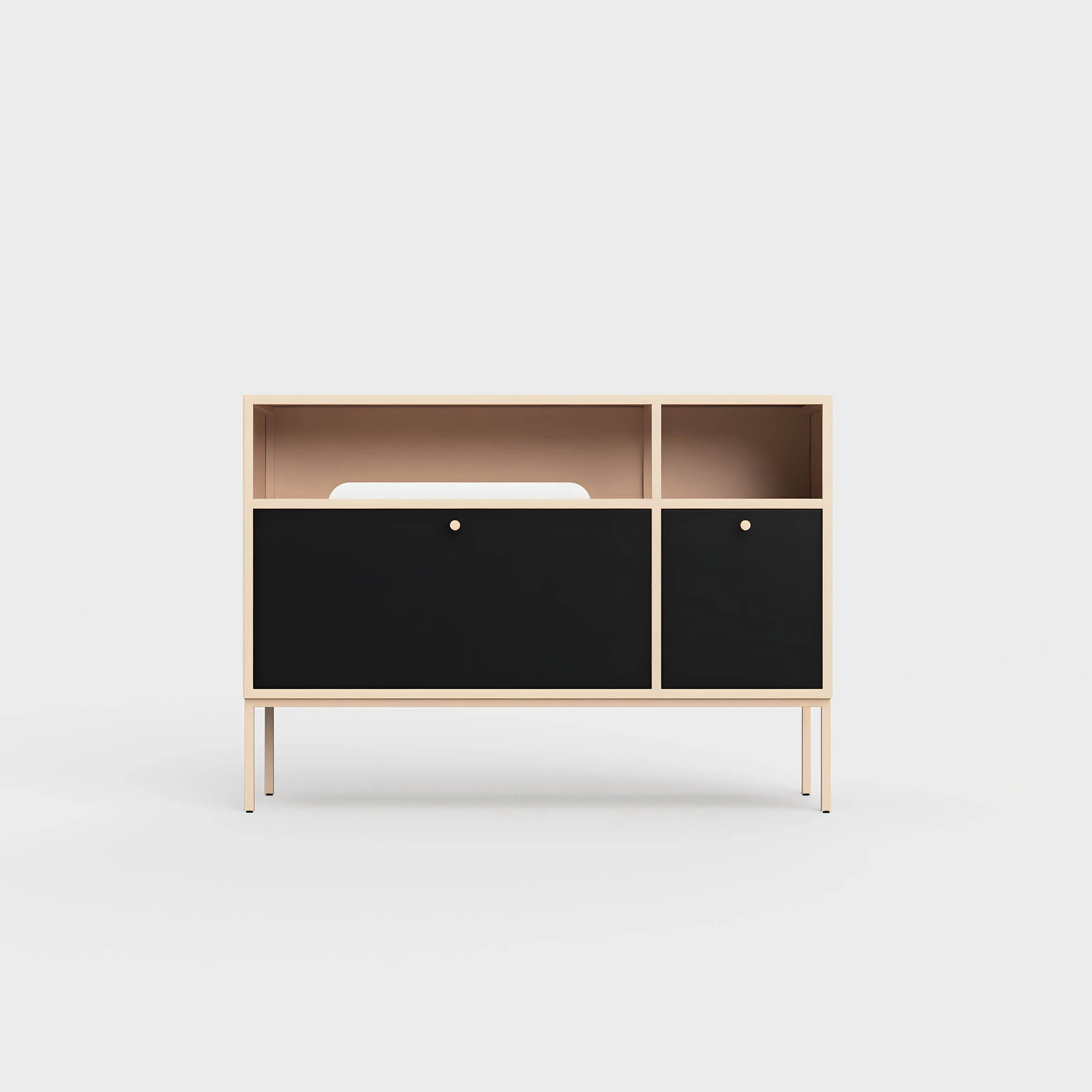 Tv-bænk NEOMODERN 02 – Tidløst design med praktisk opbevaring Tv-bænk NEOMODERN 02 er en perfekt fusion af moderne design og praktisk funktionalitet. Med sin minimalistiske form og velovervejede opbevaringsløsninger passer den ind i både klassiske og moderne interiører. De rummelige opbevaringsrum giver dig plads til elektronik, kabler og andre nødvendigheder, mens de åbne hylder sikrer nem adgang til enheder som medieafspillere eller spillekonsoller. Skabets rene linjer og subtile kontraster skaber et stilfuldt udtryk, der gør den til et naturligt samlingspunkt i rummet. Den solide konstruktion og de elegante materialer sikrer en lang