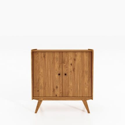 RETRO skab i olieret træ, 100 cm bredt, med to låger og skråtstillede ben – i harmonisk og naturligt formsprog.