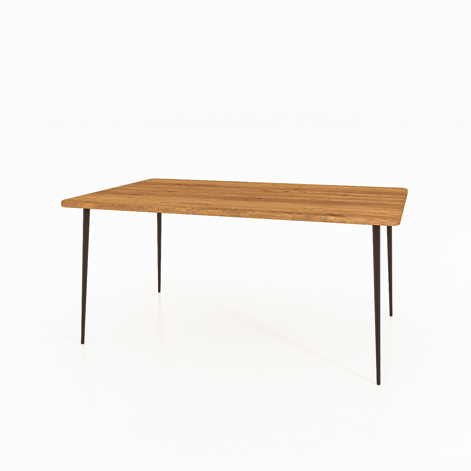 Spisebord KULA med rektangulær bordplade i massivt træ og slanke sorte ben – let, elegant og tidløst.