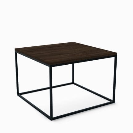 Sofabord ASTON med mørk bordplade og sort pulverlakeret kubeformet stel. Moderne og luftigt design.