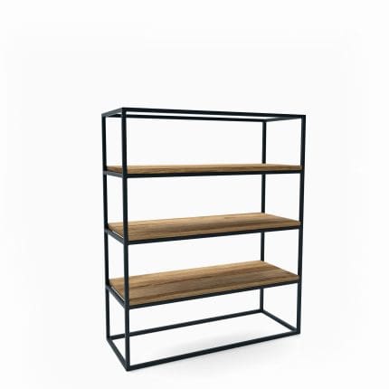 Kompakt åben reol med tre træhylder og sort metalramme – model NEWTOWN MINI