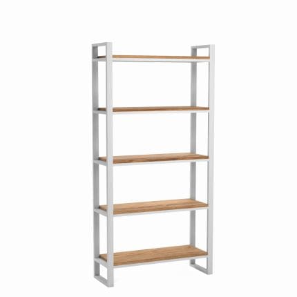 Moderne opbevaringsreol med fem hylder.